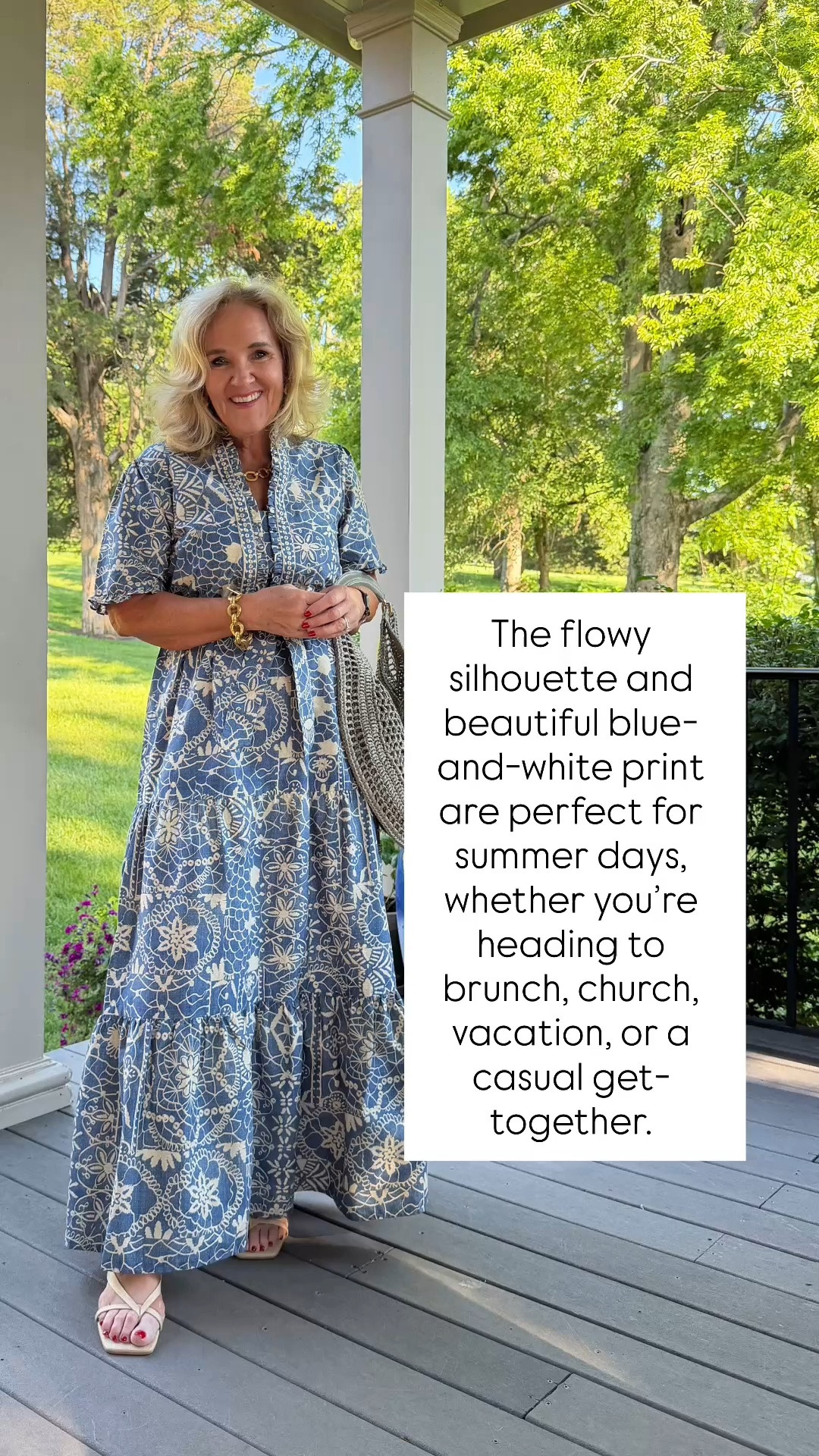 This blue printed maxi dress is effortlessly elegant and perfect for warm-weather occasions. 💙 The breezy silhouette, soft print, and flowy fit make it a beautiful choice for brunch, vacation, summer dinners, or any event where you want to feel polished and comfortable.

💡 LTK MADE EASY

❤️ Heart = Support my posts
🔖 Save = Get sale & restock alerts
📋 Lists = Keep favorites organized
📲 Share = Send to yourself for later
💬 Comment = Ask me anything

#LTKootd #LTKSeasonal #LTKOver40