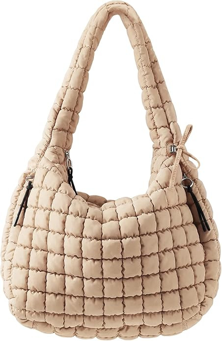 Puffer Quilted Tote Bag for Women Nylon Crossbody Bags Puffy Purse Hobo Large Shoulder Bag Trendy | Amazon (US)