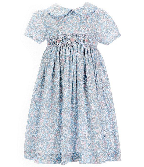 Little Girls 2T-6X Smocked Cap Sleeve Linen Blend Dress | Dillard's