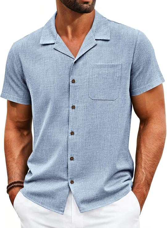 Runcati Mens Button Down Shirt Short Sleeve Cuban Casual Shirts Summer Beach Vacation Wedding Top... | Amazon (US)