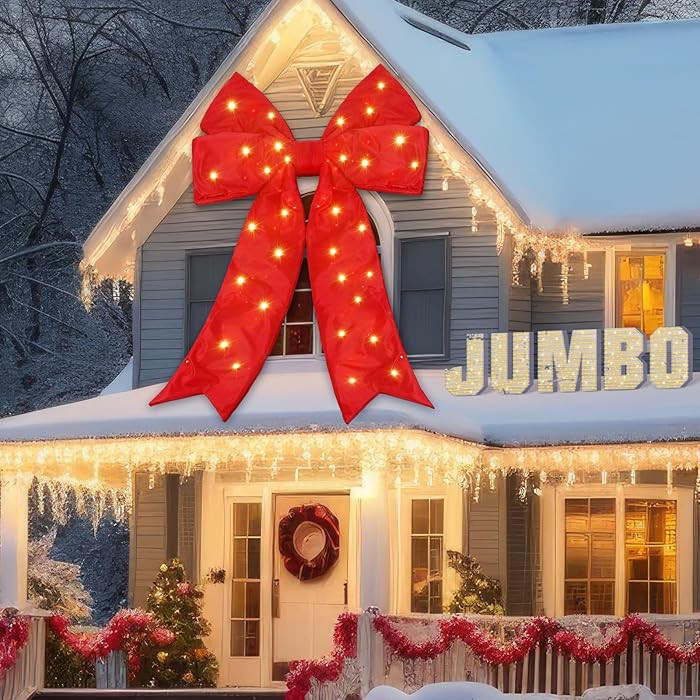 Large LED Red Christmas Bow Xmas Giant Lighted Glitter Bow Tree Topper Ornament Sparkly Christmas... | Amazon (US)