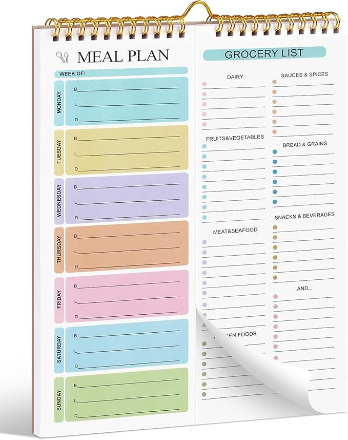 Joyberg Meal Planner Notebook 8.5x11”, 50 Sheets Magnetic, Double Helix Meal & Grocery List, Wa... | Amazon (US)