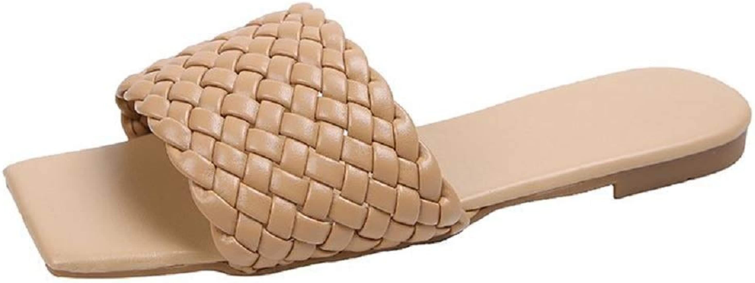 Yuchen Sommersandalen Damen mode flache Sandalen Leder glatte Sandalen offene Zehensandalen | Amazon (DE)