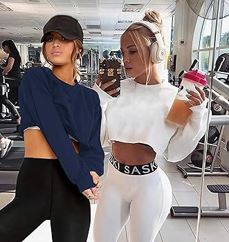 Kyerivs Casual Crop Sweatshirt for Women Crewneck Cropped Shirts Workout Long Sleeve Crop Tops | Amazon (US)