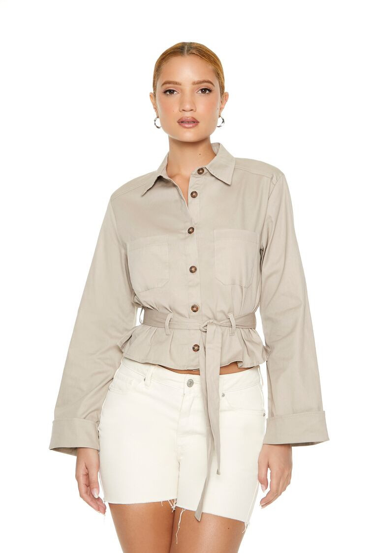 Twill Belted Bell-Sleeve Jacket | Forever 21