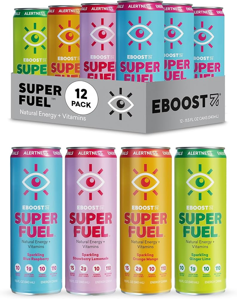 EBOOST Super Fuel Natural Energy Drink - Variety Pack, 12 Pack - 3 x Orange Mango, Strawberry Lem... | Amazon (US)