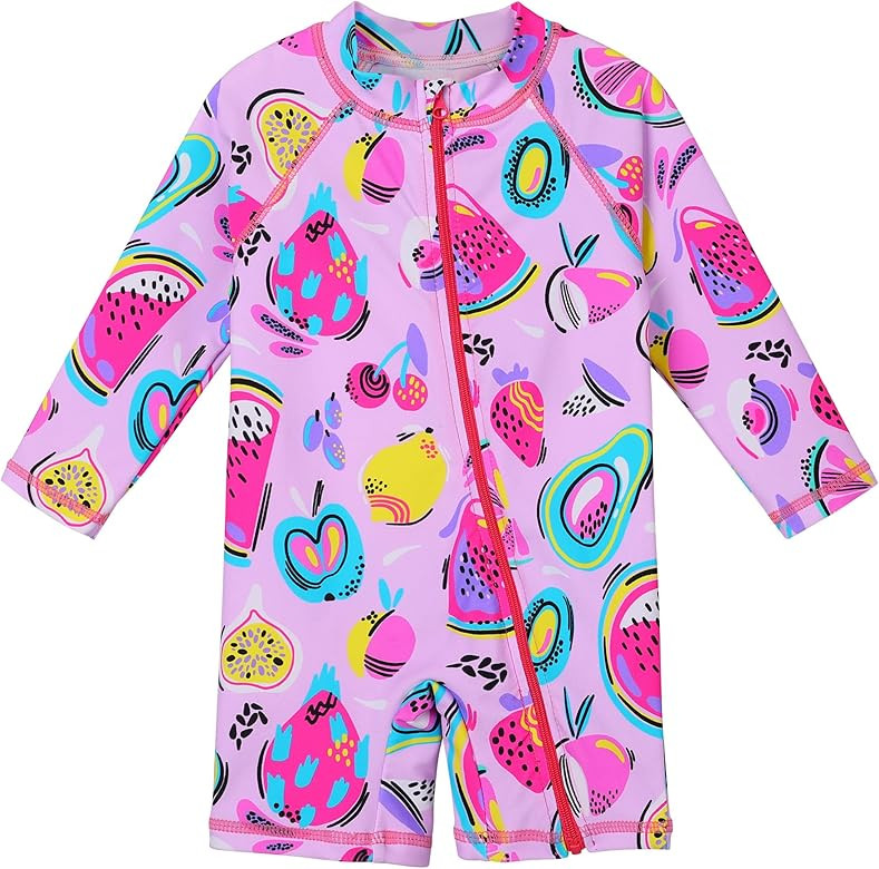 XFGIRLS Baby/Toddler Girls Swimsuit Long Sleeve One-Piece Bathing Suit Rash Guard | Amazon (US)