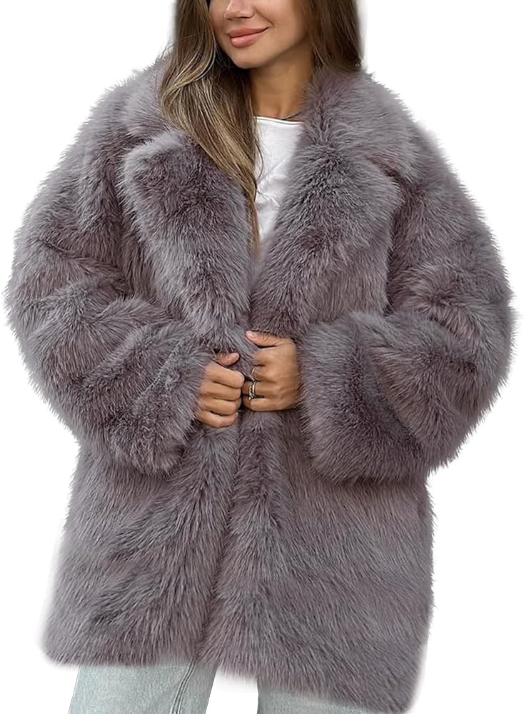 Flygo Womens Long Faux Fur Coats Fluffy Faux Fur Jacket Long Sleeve Lapel Furry Coats Fuzzy Winte... | Amazon (US)
