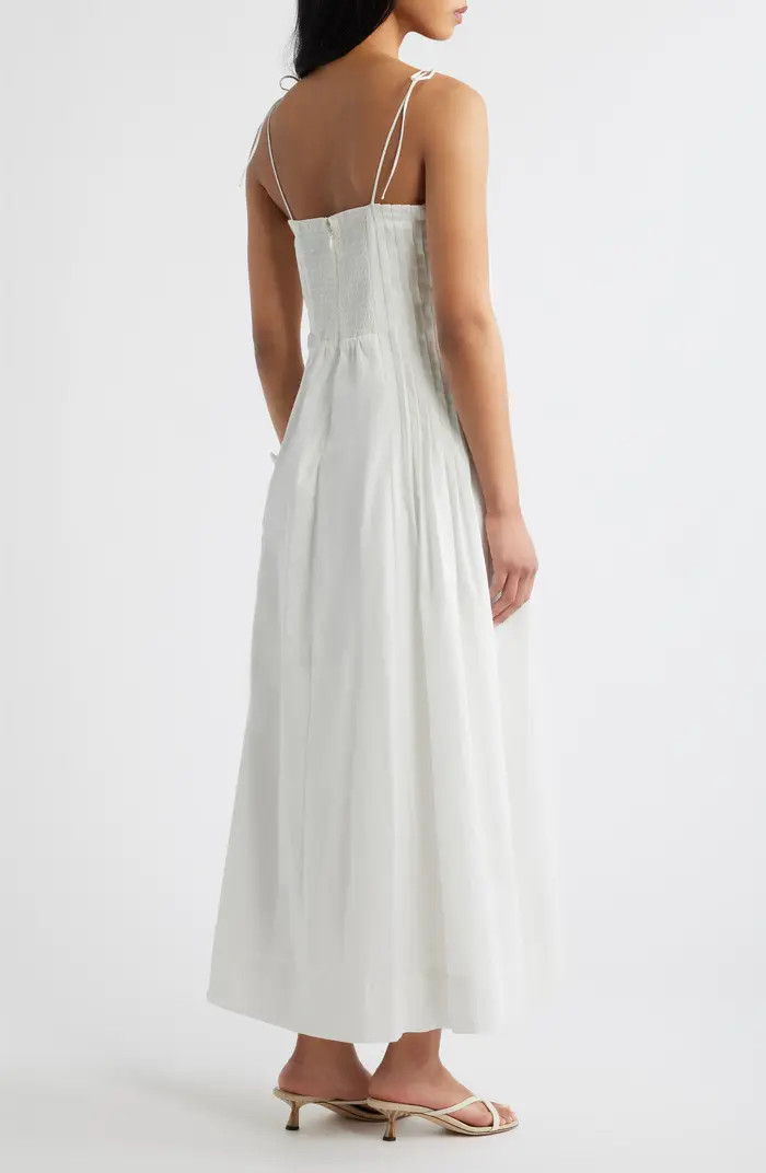 MOON RIVER Pleat Detail Cotton Midi Dress | Nordstrom | Nordstrom