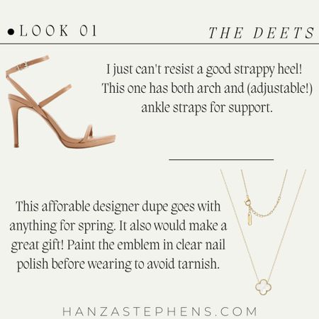 I just can't resist a good strappy heel!  This one has both arch and (adjustable!) ankle straps for support.

This affordable designer dupe goes with anything for spring. It also would make a great gift! Paint the emblem in clear nail polish before wearing to avoid tarnish.

#LTKstyletip #LTKwedding #LTKunder50