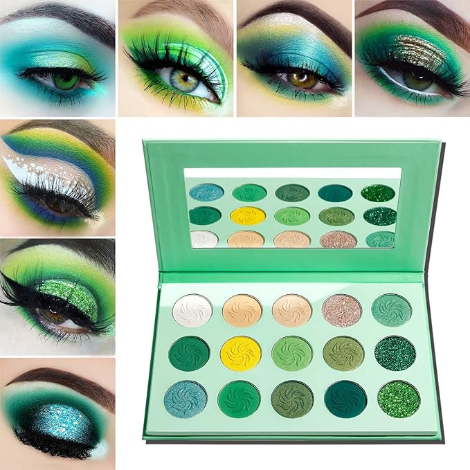 Afflano Green Eyeshadow Palette, Green Glitter Eyeshadow Highly Pigmented, Forest Emerald Green C... | Amazon (US)