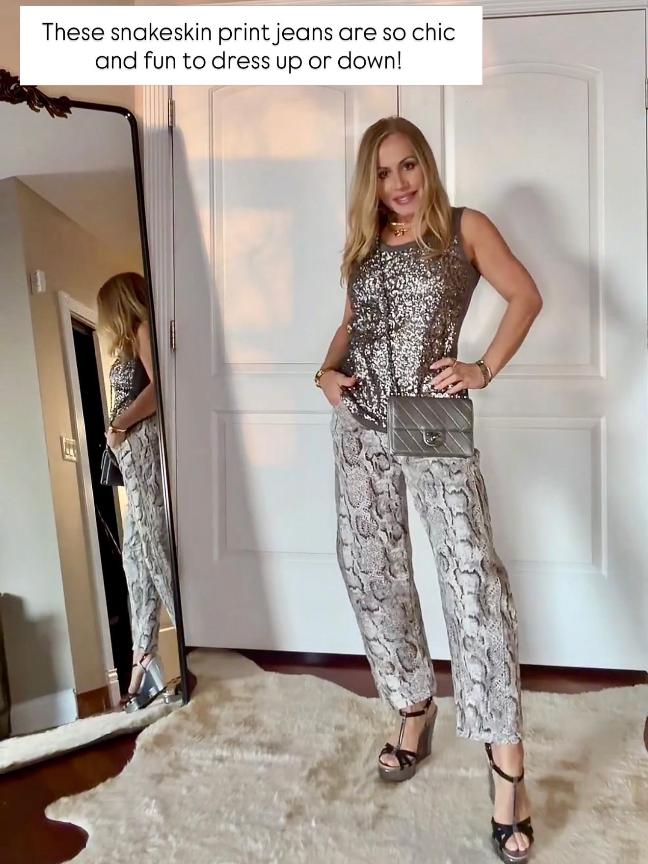 These snakeskin print jeans are so fun to style!  I’ve worn them with everything from sneakers, tees , & hoodies, to heels and date night tops!  Works in ALL the seasons, too and they look great with leather jackets, & puffers as well! 

Spring outfits 2026
Date night outfits

#LTKPetite #LTKootd #LTKFestival