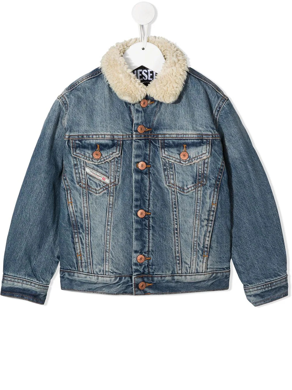 Diesel Kids Jresky shearling-collar denim jacket - Blue | Farfetch Global
