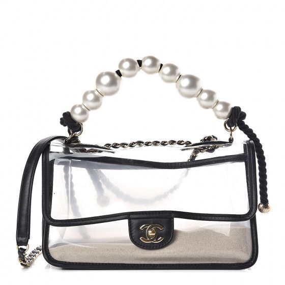 CHANEL Lambskin PVC Sand By The Sea Flap With Pearl Strap Black | Fashionphile