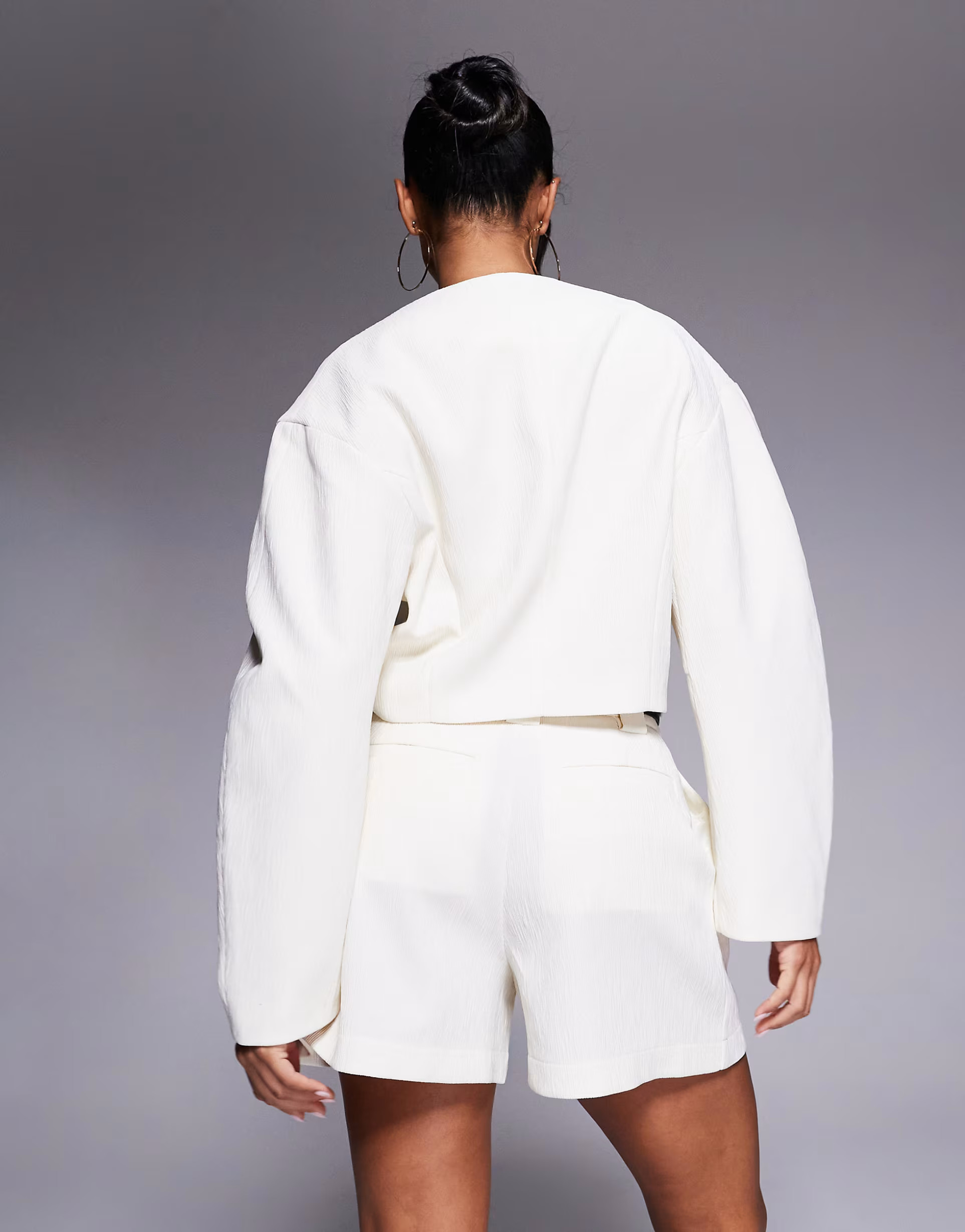 ASOS DESIGN tailored textured shorts with belt in cream | ASOS (Global)