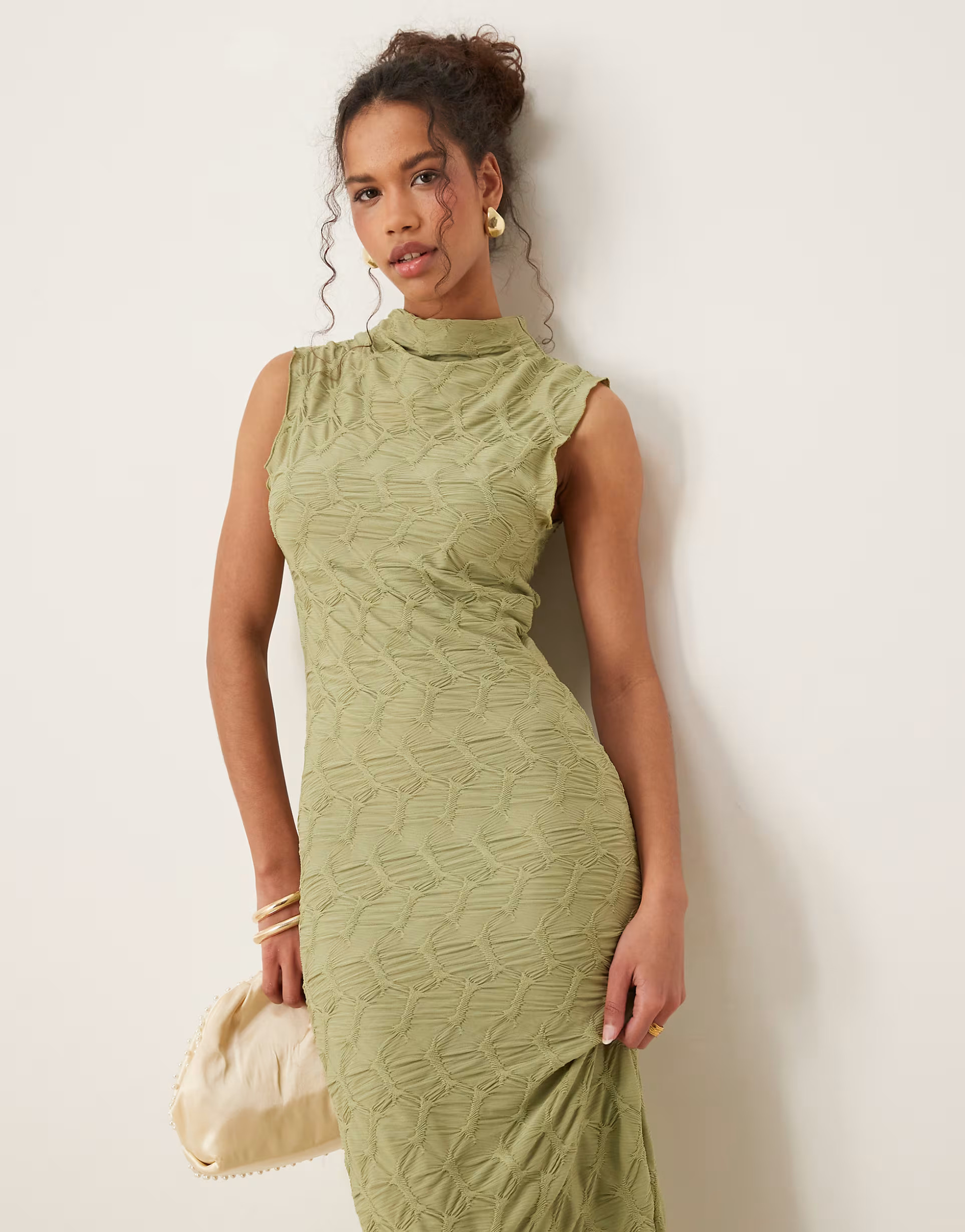 Vila textured jersey maxi dress in sage green | ASOS (Global)