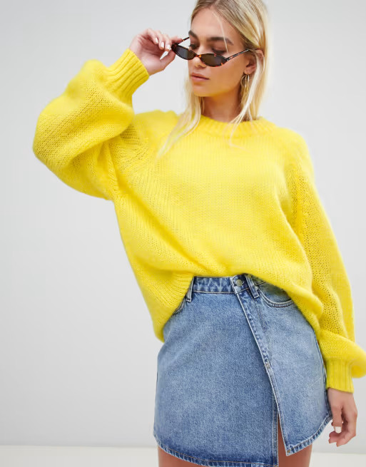 Weekday Balloon Sleeve Open Weave Knit Sweater | ASOS US