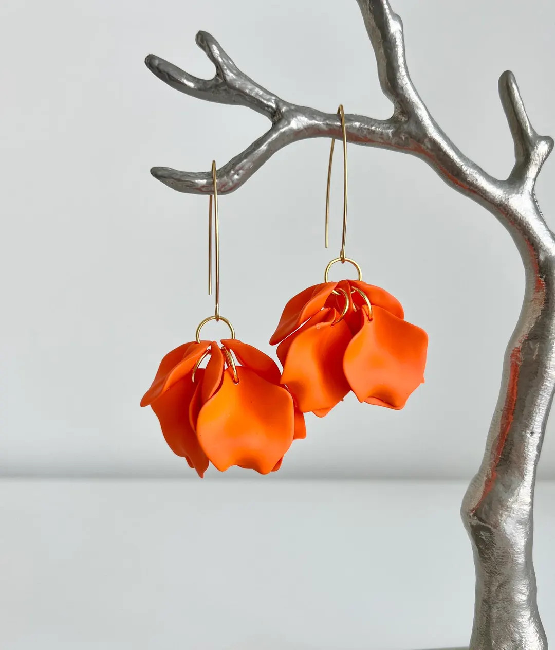 Orange Leaf Earrings, Orange Petal Dangle Earrings, Boho Chic Earrings, Statement Earrings, Flora... | Etsy (US)