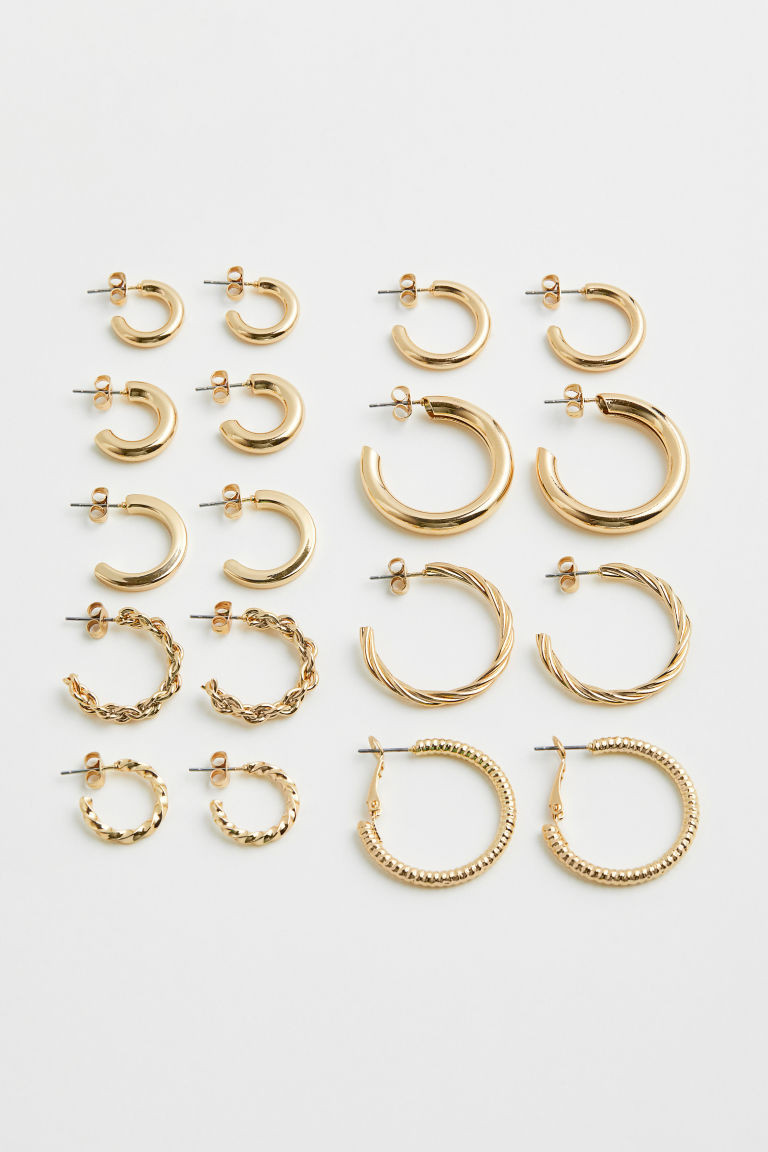 H & M - 9 Pairs Hoop Earrings - Gold | H&M (US + CA)