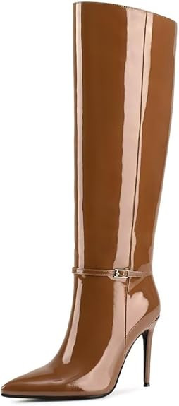 wetkiss Knee High Boots for Women with Pointed Toe, Long Faux Leather Stiletto High Heel Boots fo... | Amazon (US)