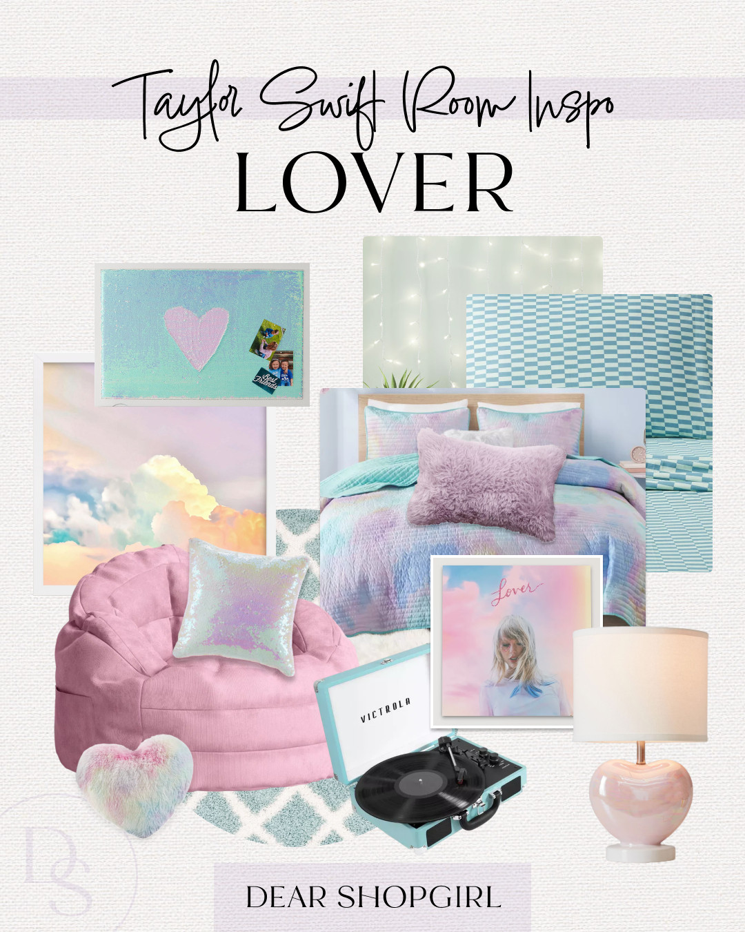 This is our place, we make the call 💖 a Lover-inspired bedroom or dorm room for the ultimate Taylor Swift fan in your life! Sequins, tie dye bedding, furry pillows, heart lamps, rainbow skies wall art and string lights of course. 

 #LTKGiftGuide #LTKHome #LTKKids