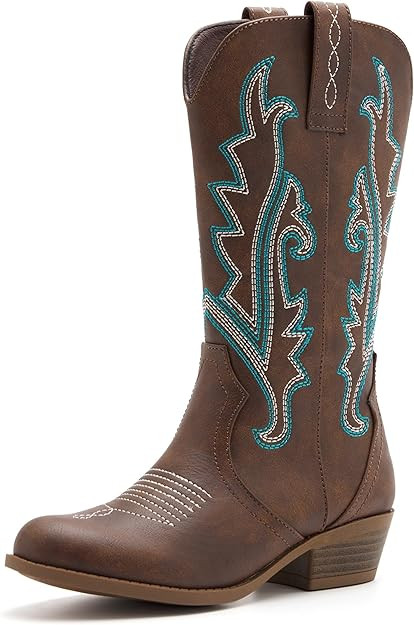 Girls Kids Western Boots Embroidered Cowgirl Cowboy Boots Girls Mid Calf Riding Shoes Little Kid/... | Amazon (US)