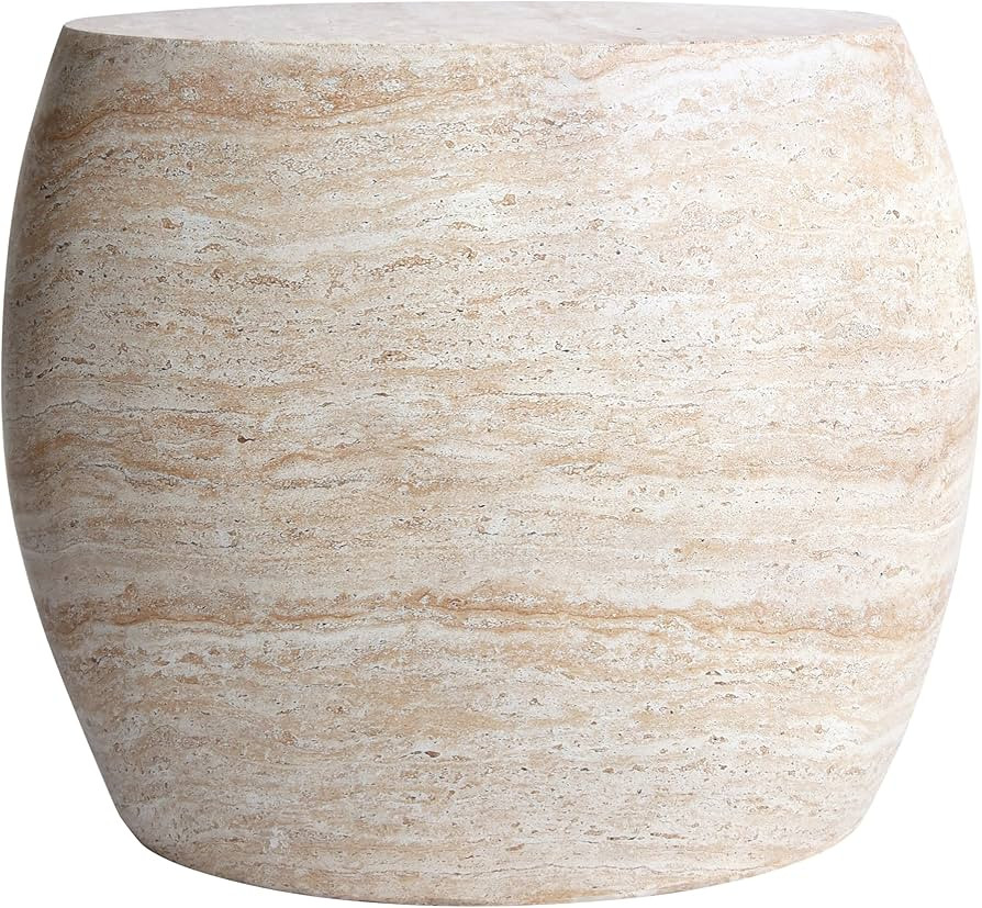 Empire Art Direct Oval Travertine Stone Finish Italian Design MgO Side Accent Table, Living Room,... | Amazon (US)