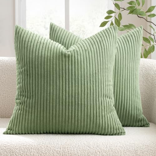MIULEE Pack of 2, Corduroy Soft Soild Decorative Square Throw Pillow Covers Set Cushion Cases Pillowcases for Sofa Bedroom Couch 20 x 20 Inch, Sage Green | Amazon (CA)