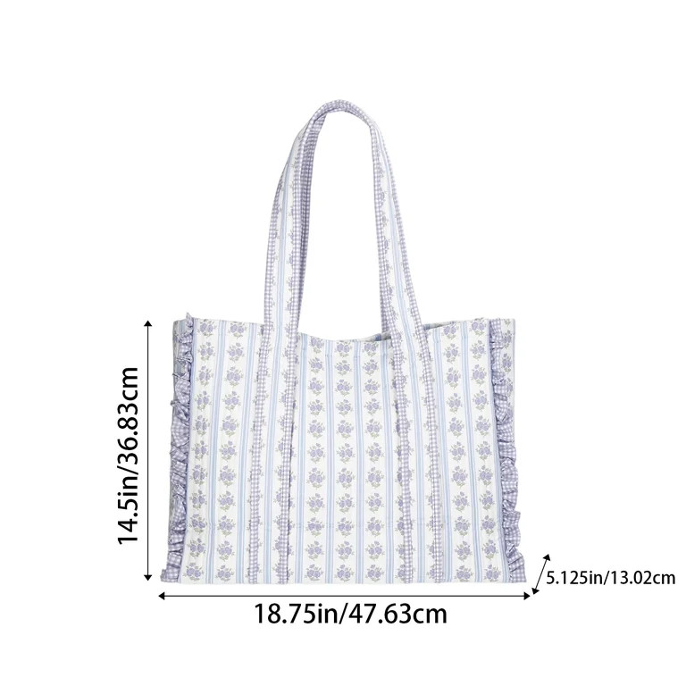 Embroidered Quilted Tote Bag, Floral & Plaid Pattern Handbag, Fashionable Shoulder Bag for Daily ... | Walmart (US)
