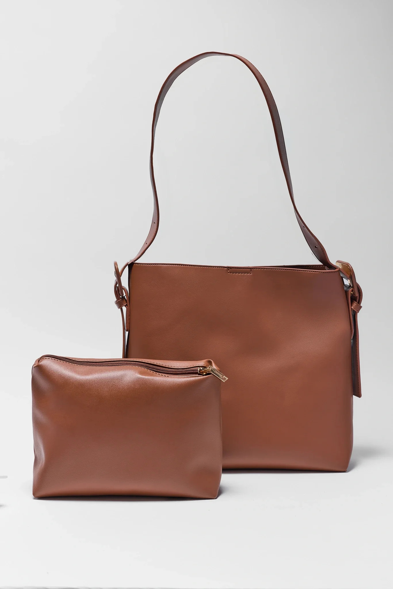 Brown Faux Leather Bucket Bag | Avara