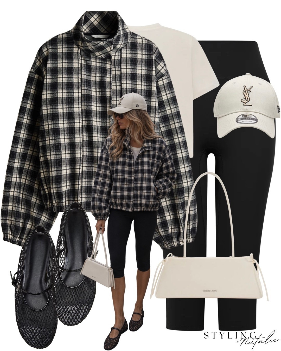 Checked print funnel neck jacket, capri leggings, shoulder pad t shirt, YSL cap, mesh Mary Jane ballet flats and east west bag.
Autumn, fall, outerwear, casual chic

#LTKautumn #LTKuk #LTKeurope