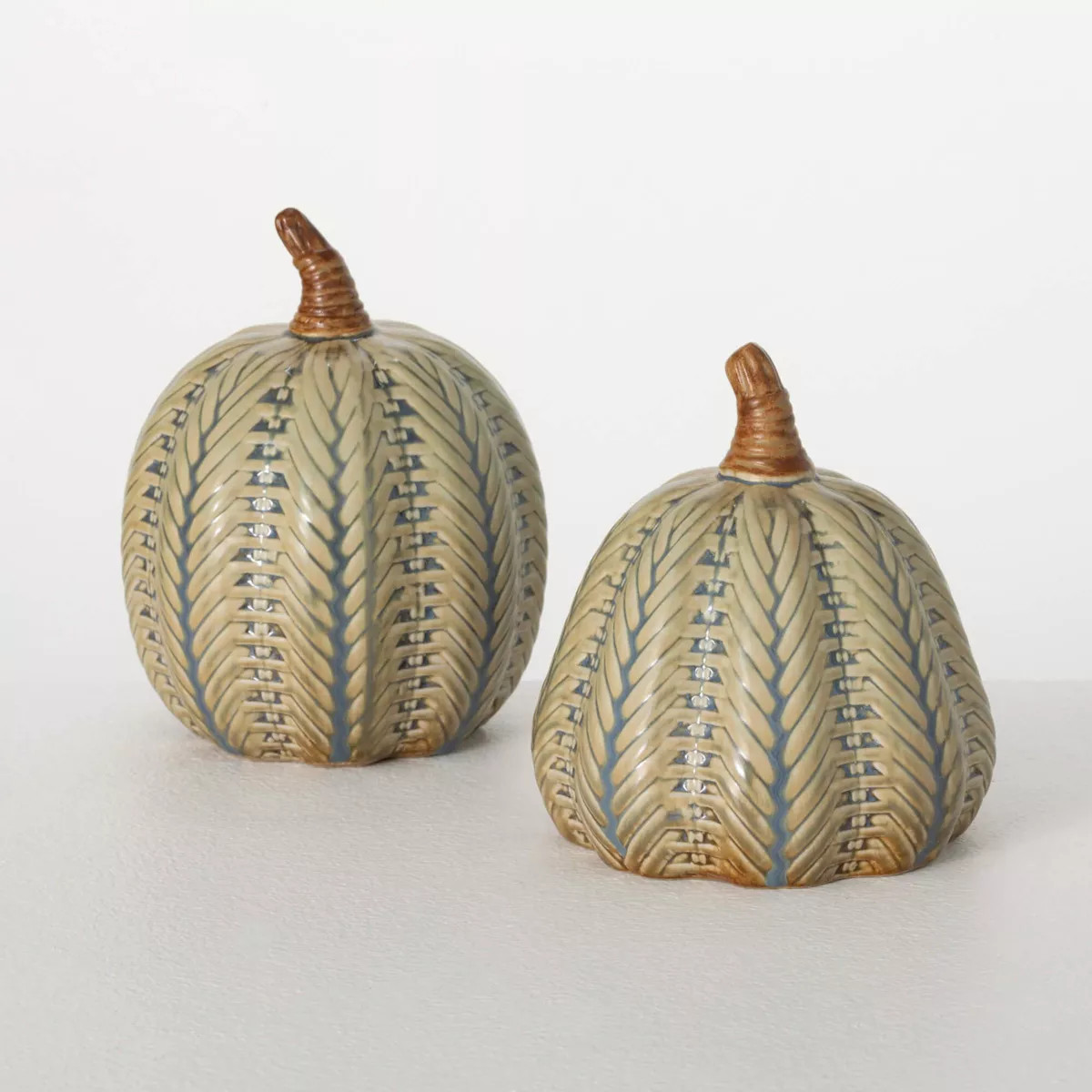 7.25"H Sullivans Brushed Green Pumpkin Set of 2, Blue | Target