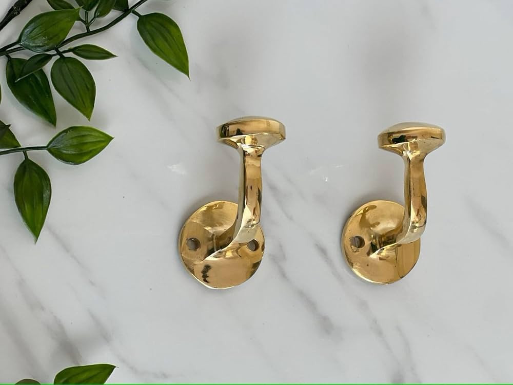 Set of 4 Unlacquered Brass Wall Hooks, Handmade Brass Hooks for Doors and Bathrooms, Vintage Bras... | Amazon (US)