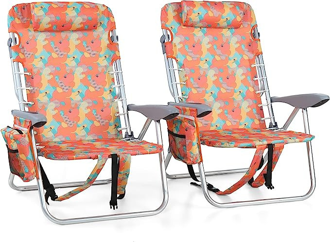 ALPHA CAMP Backpack Beach Chairs Set of 2 with Cooler Bag 4 Position Classic Lay Flat Folding Bea... | Amazon (US)