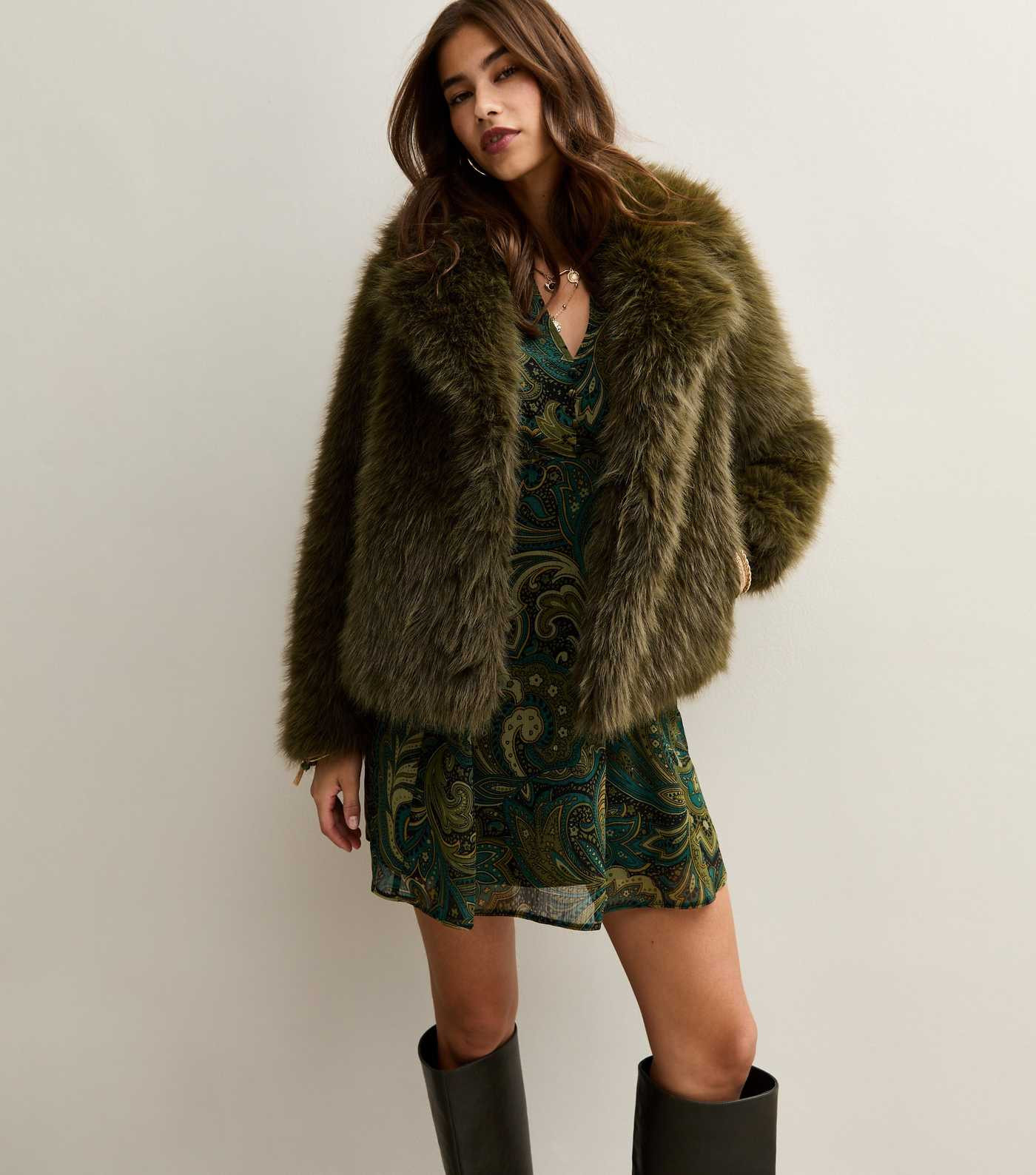 Dark Khaki Faux Fur Coat | New Look | New Look (UK)