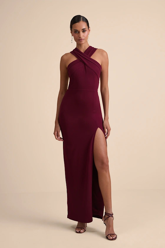 Head to Cocktail Hour Burgundy Halter Neck Maxi Dress | Lulus