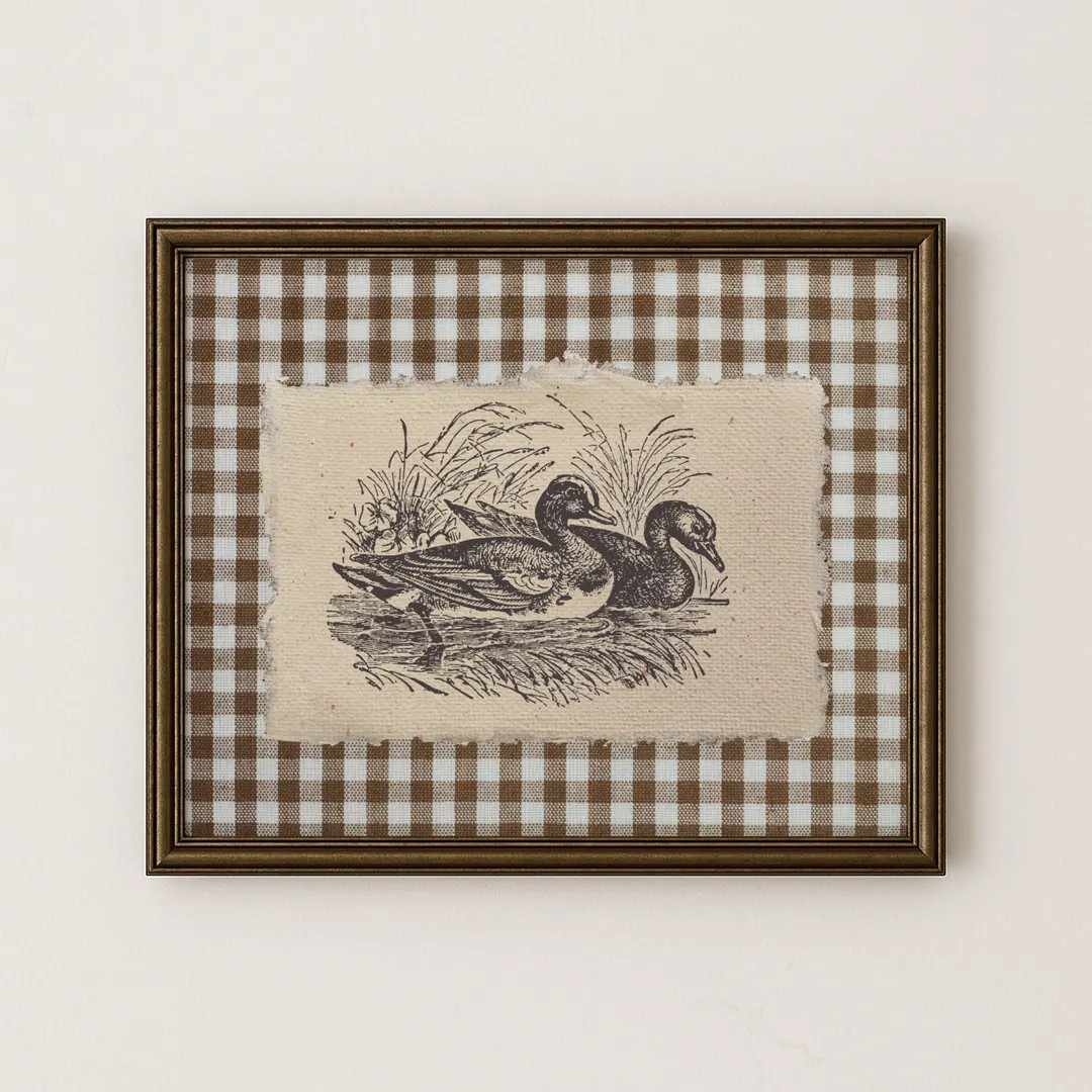 Vintage Duck Print: Brown Gingham Farmhouse Wall Art (Digital Download) | Etsy (US)