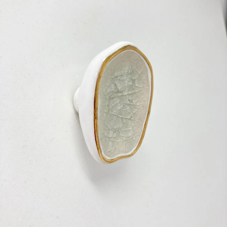 Large Chunky Crackle Ceramic Knob in Cream with Gold Surround - Pulls, Drawer Knobs Cabinet Knobs... | Etsy (US)