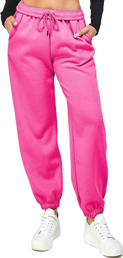 Women’s Casual Baggy Fleece Sweatpants Foldable High Waisted Joggers Pants Warm Lounge Trousers... | Amazon (US)