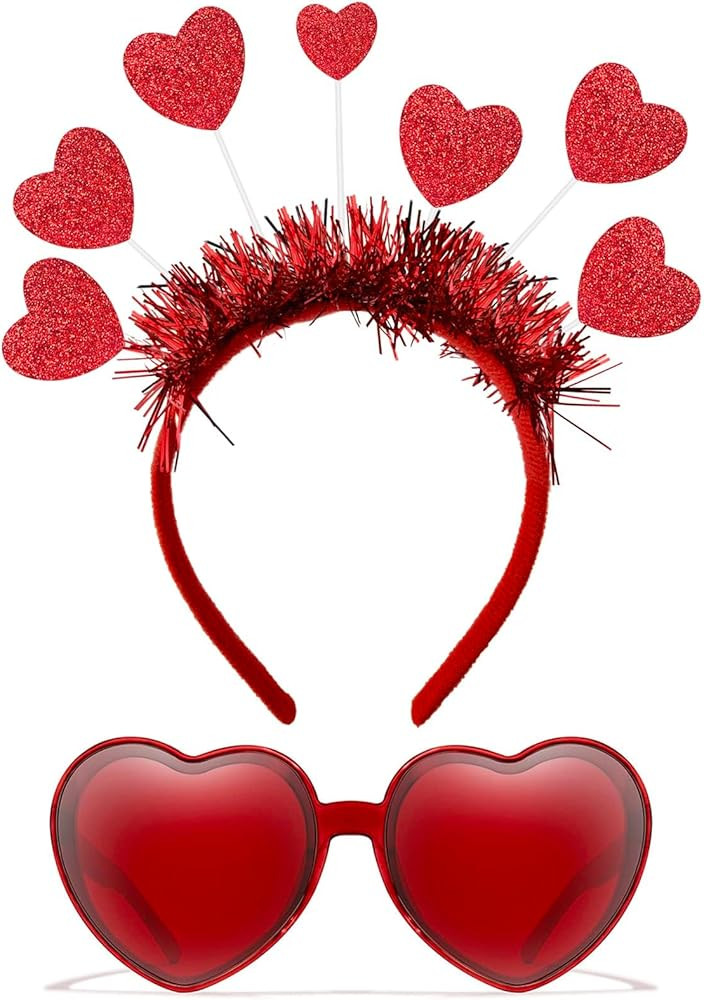 Heart Headband and Heart Sunglasses for Valentine, Wedding, Birthday, Party - One Size Fits Most ... | Amazon (US)