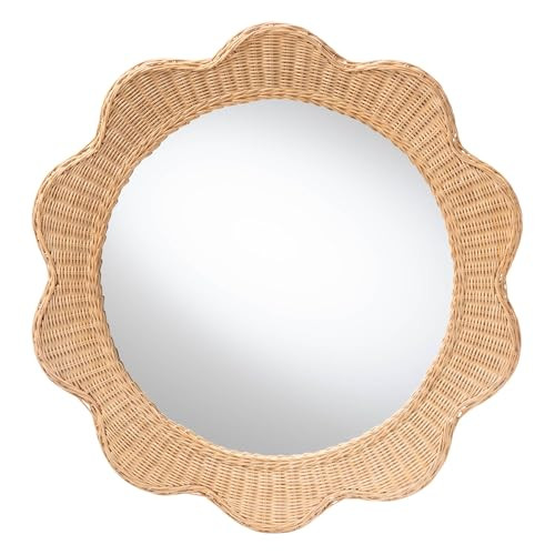 Bali & pari Makoto Scalloped Natural Rattan Wall Mirror - Handwoven Wicker Round Frame, Boho Coastal Accent Wall Decor for Entryway, Bedroom, or Living Room | Amazon (US)