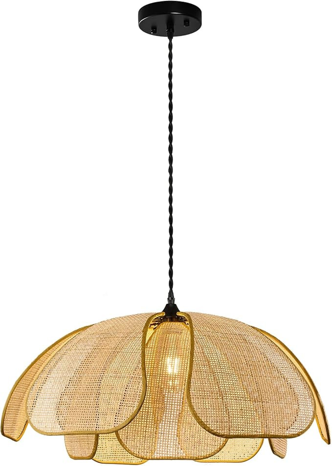 Boho Chandelier, Hemp Rope Pendant Light Hand-Woven Rattan Hanging Lamp Wicker Retro Light Fixtur... | Amazon (US)