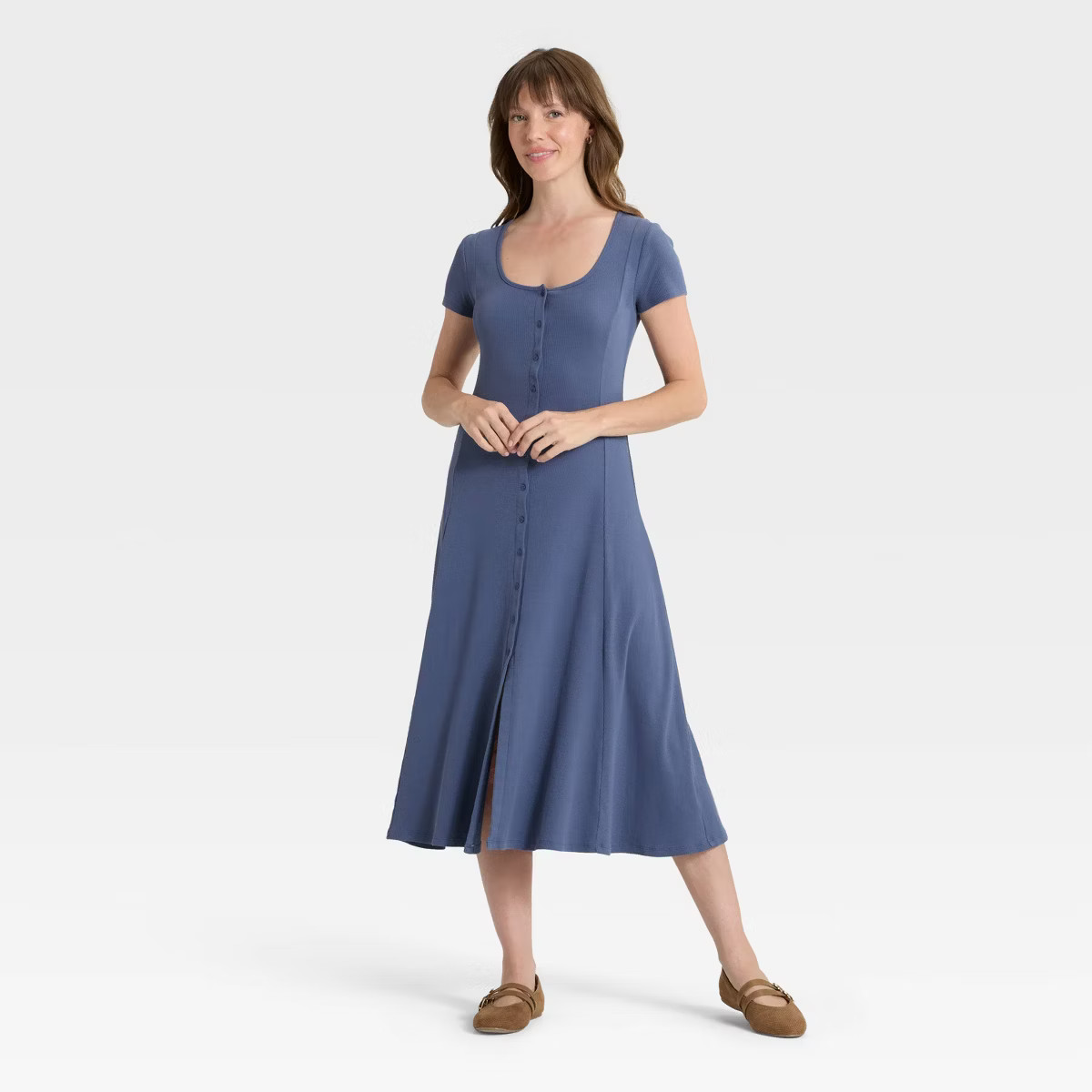 Women's Short Sleeve Knit Button-Front Midi A-Line Dress - Universal Thread™ | Target