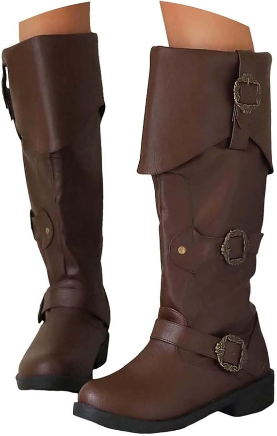 Women's Pirate Medieval Renaissance Mid Calf Boots Low Heel Pull On Gothic Ankle Booties Flat Jaz... | Amazon (US)