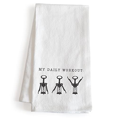 MAINEVENT My Daily Workout Funny Kitchen Towel 18x24 Inch, White Cotton Kitchen Cloth, Printed Embroidered, Adult Humor | Amazon (US)