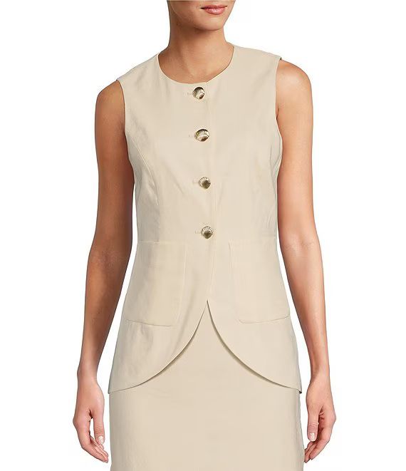 x M.G. Style Sophia Linen Blend Gold Shell Patch Pocket Coordinating Vest | Dillard's