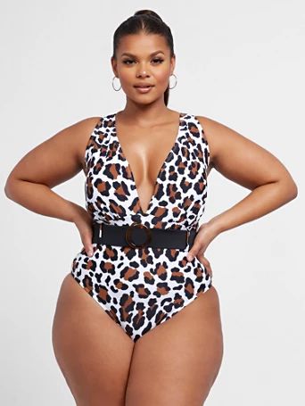 Zoey Cheetah Print Belted One-Piece Swimsuit - Fashion To Figure | Fashion to Figure