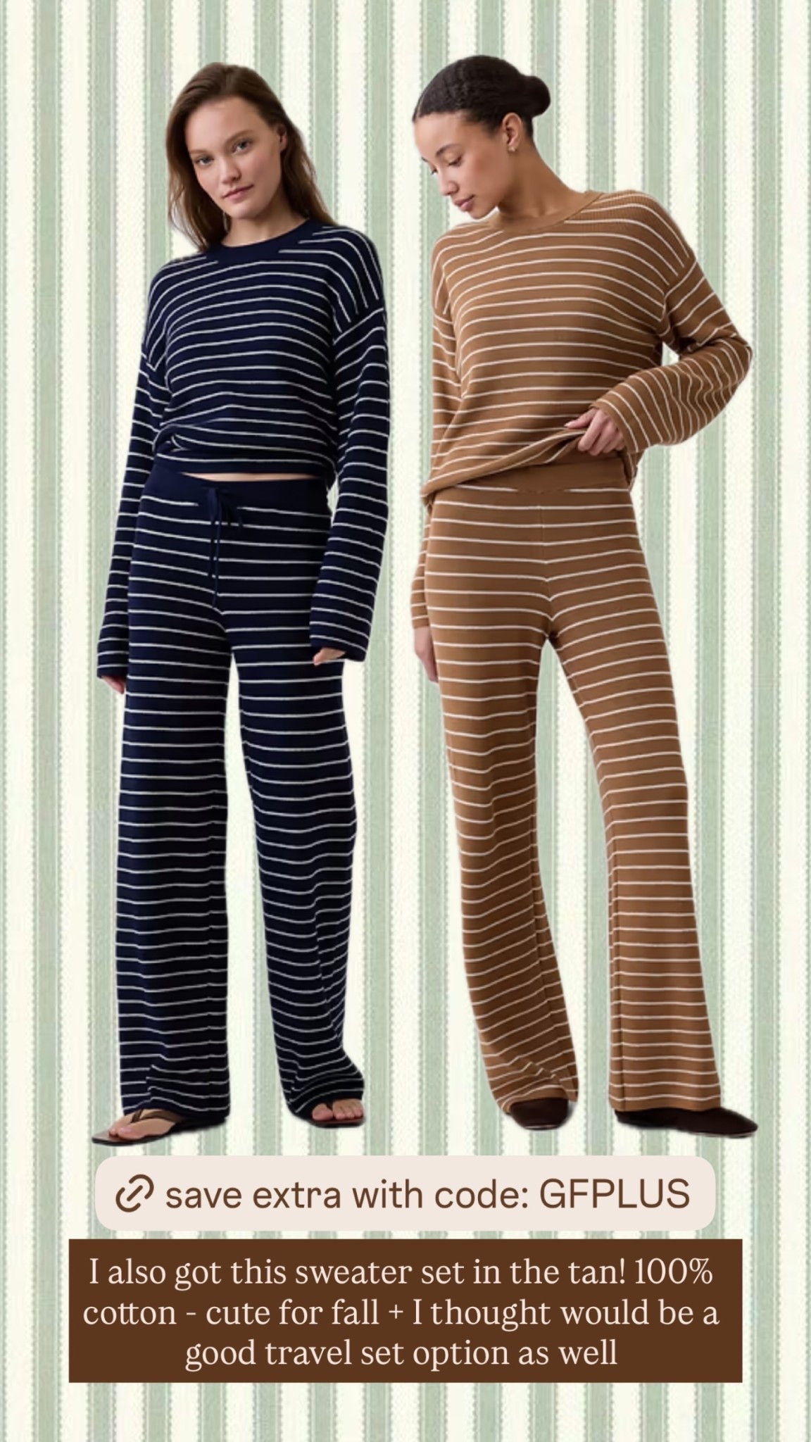 I also got this sweater set in the tan! 100% cotton - cute for fall + I thought would be a good travel set option as well