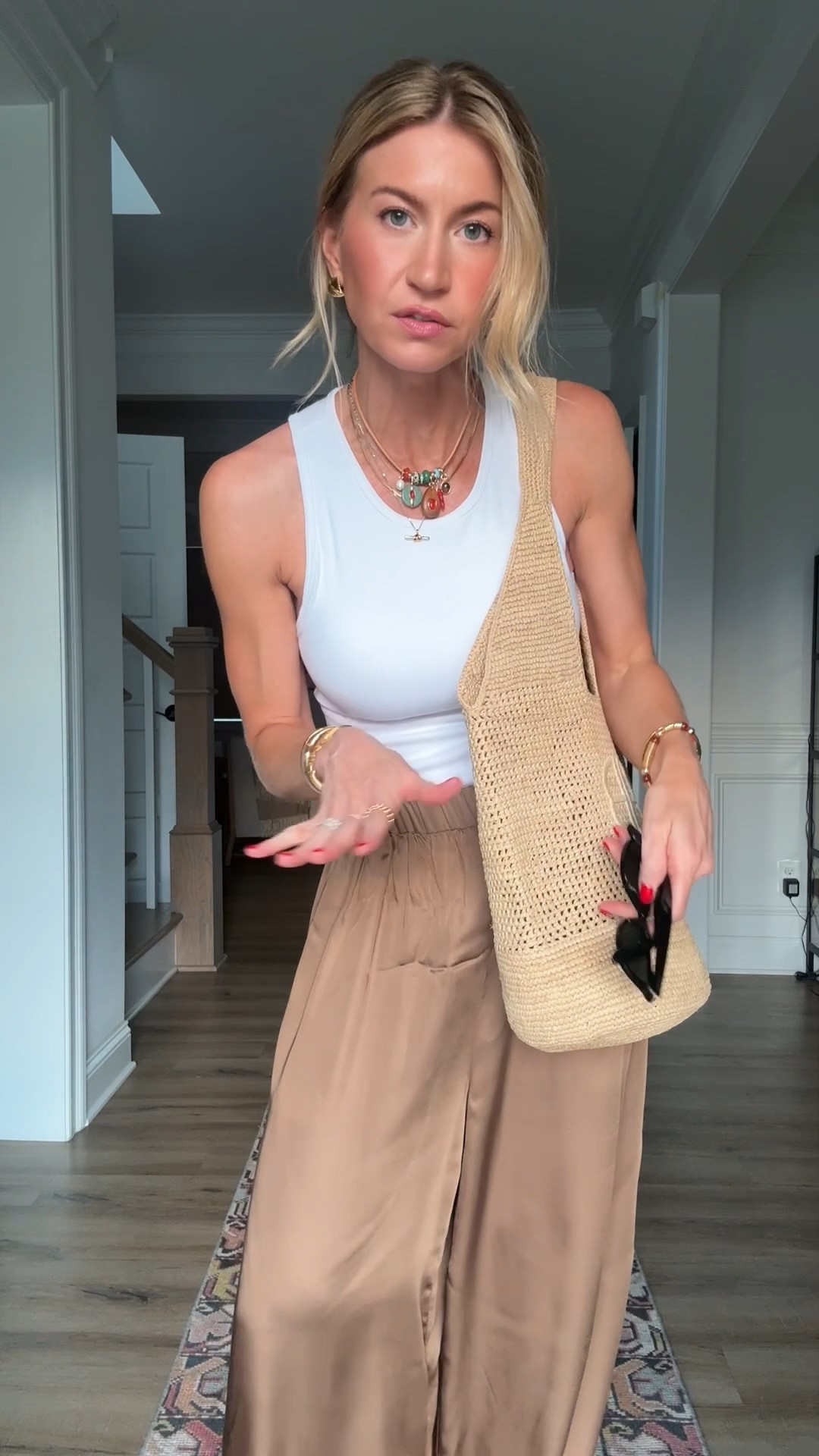 Love these pants for running around town! 

Bronze silk balloon pants: run big, wearing XS

White tank: built in bra! Runs TTS, wearing a S

Black flip flops: run a little small, size up if inbetween sizes.

#LTKgrwm #LTKootd #LTKmomlife