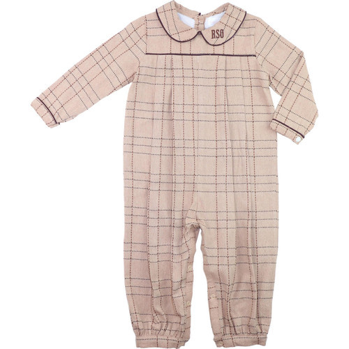 Khaki And Brown Flannel Plaid Long Romper | Cecil and Lou